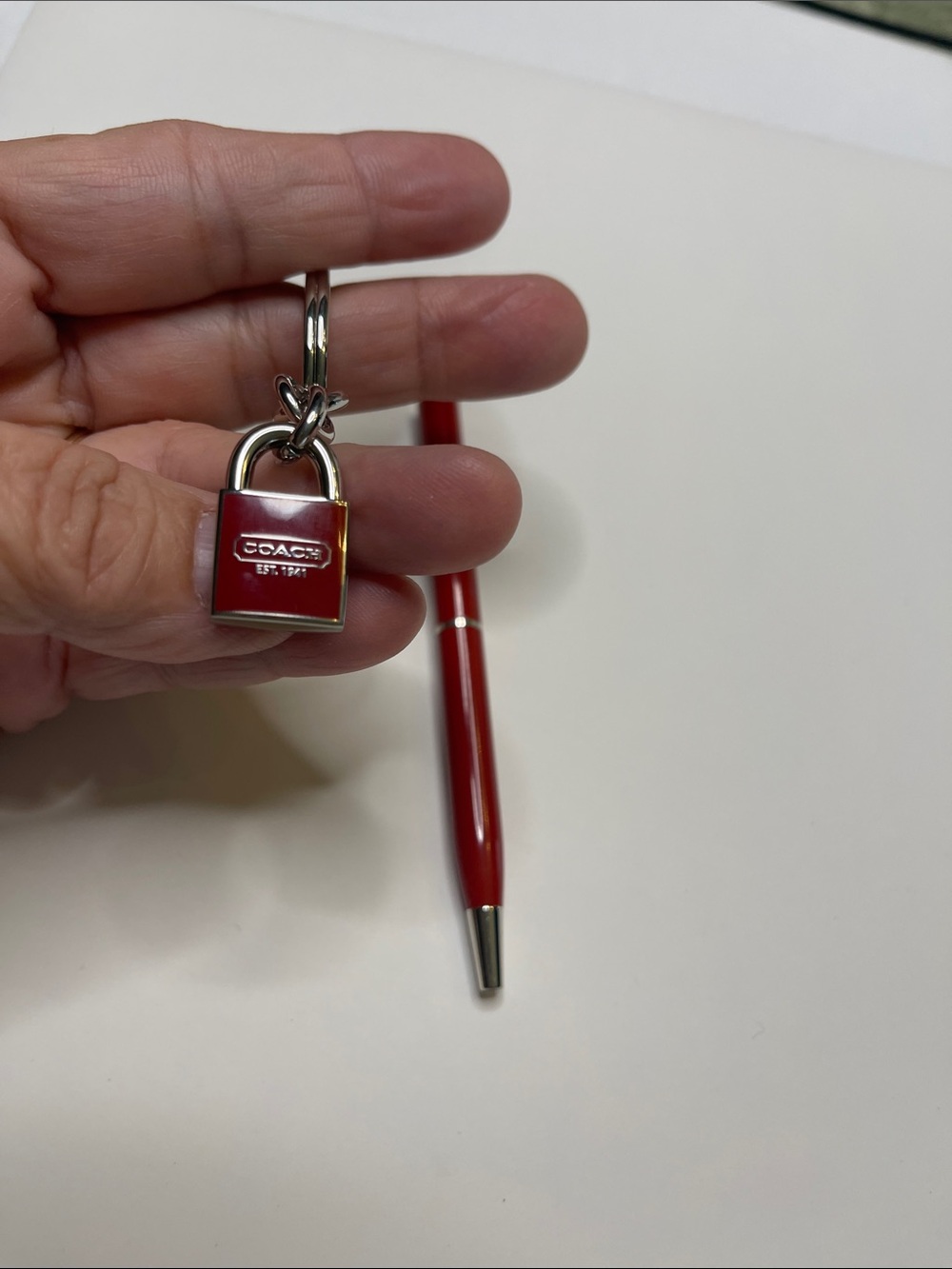 COACH Red Padlock Keychain and Coach Pen - Picture 3 of 8